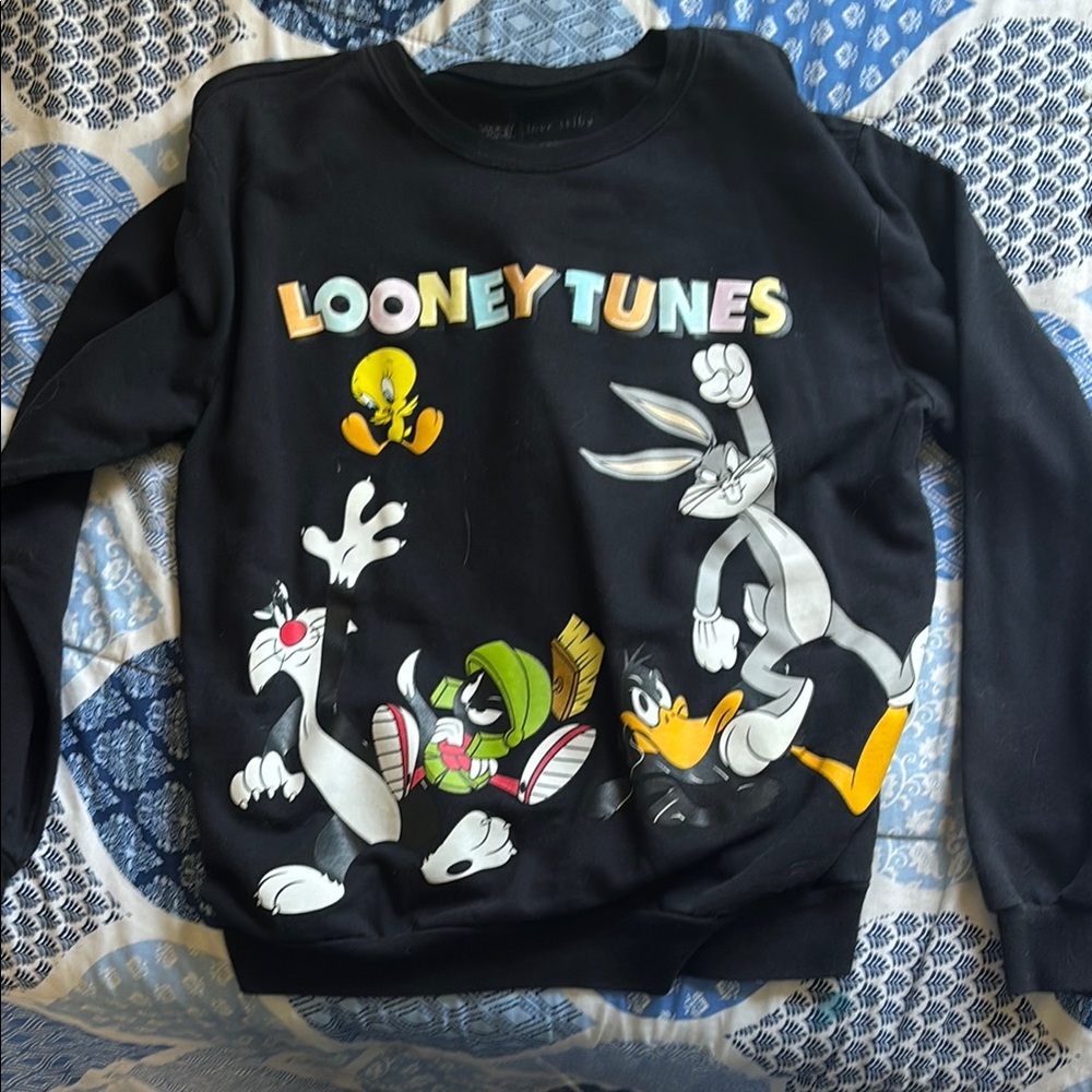 Warner Bros. Black Crewneck Sweater with Looney Tunes Graphics